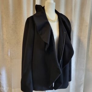 ANN TAYLOR Women Ruffled Front Collar Jacket, Size XXL, Black, 100%Wool